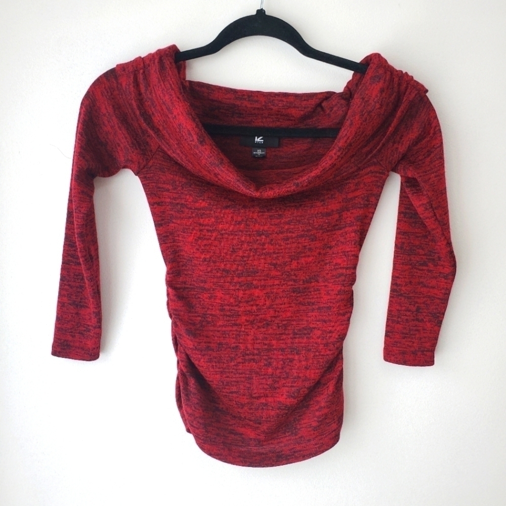 Y2K Dark Red Cowlneck Rouched Sweater Blouse Top Shirt iZByer Women's XS